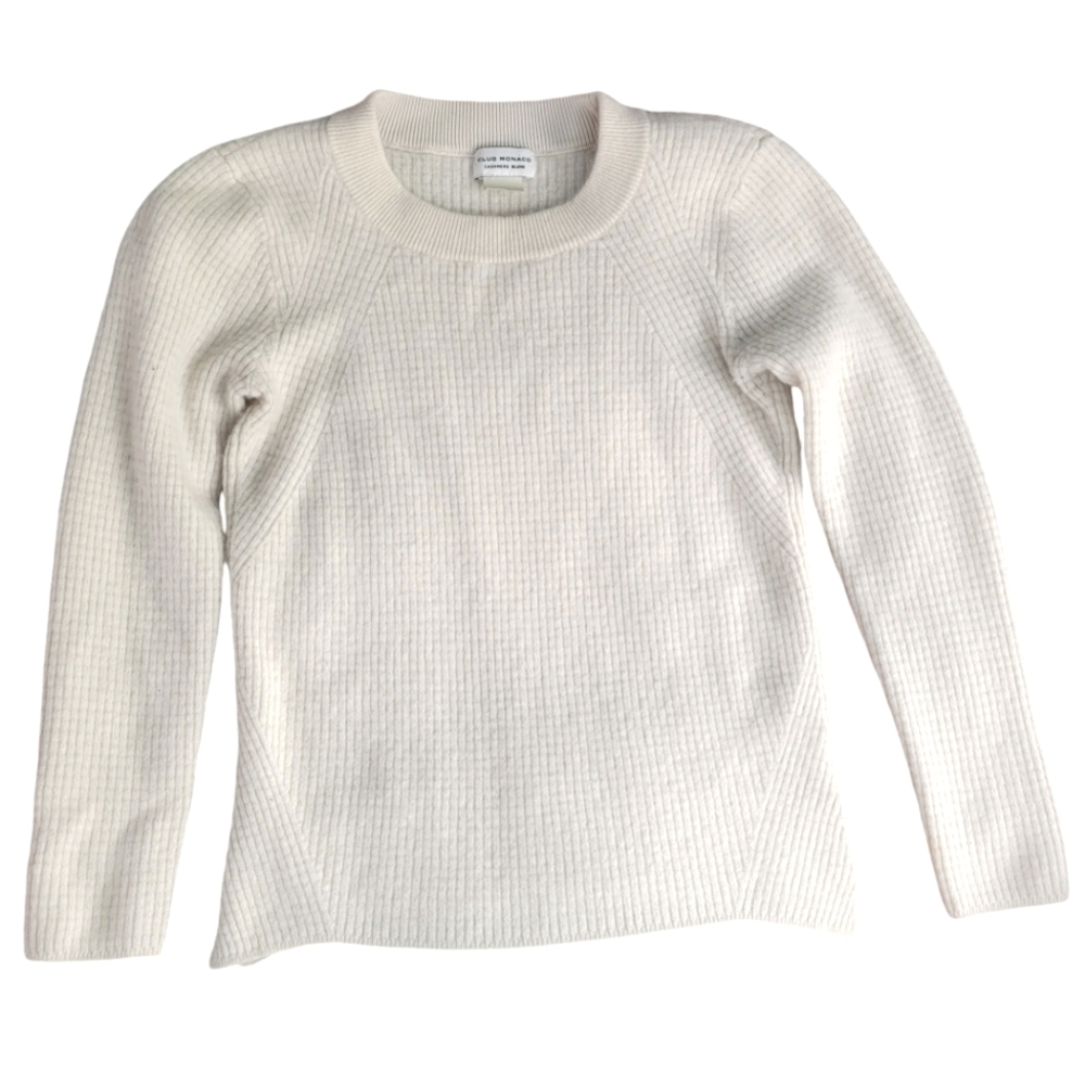 Club Monaco Ivory Ribbed Crew Neck Sweater